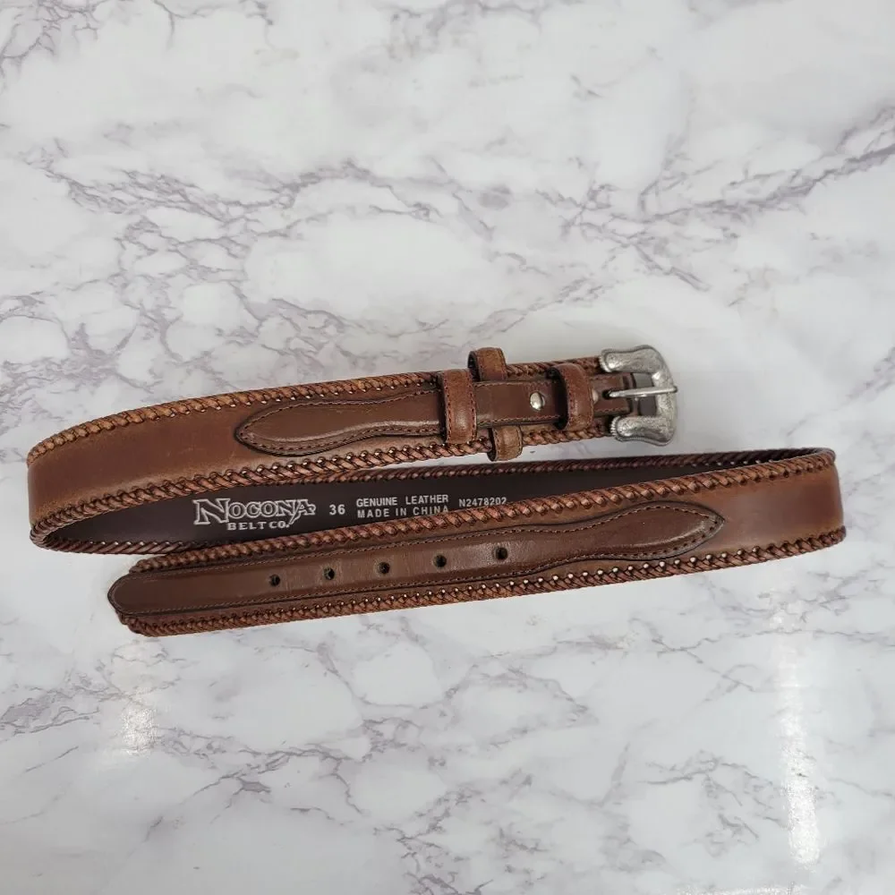 Nocona Men's Brown Leather Belt with Silver Buckle Top Hand Western